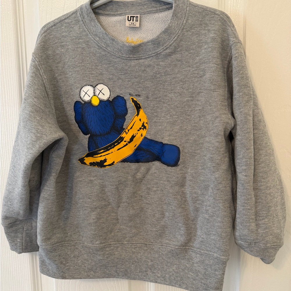 Uniqlo x Kaws Kids Grey Sweatshirt with Blue Graphic and Yellow Banana